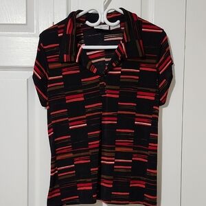 Kathy Ireland Black and Red Striped Button Down Shirt